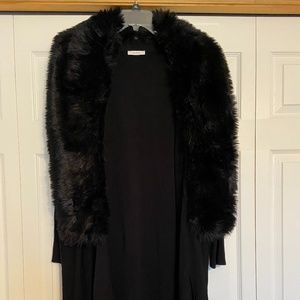 Black sweater with faux fur neckpiece